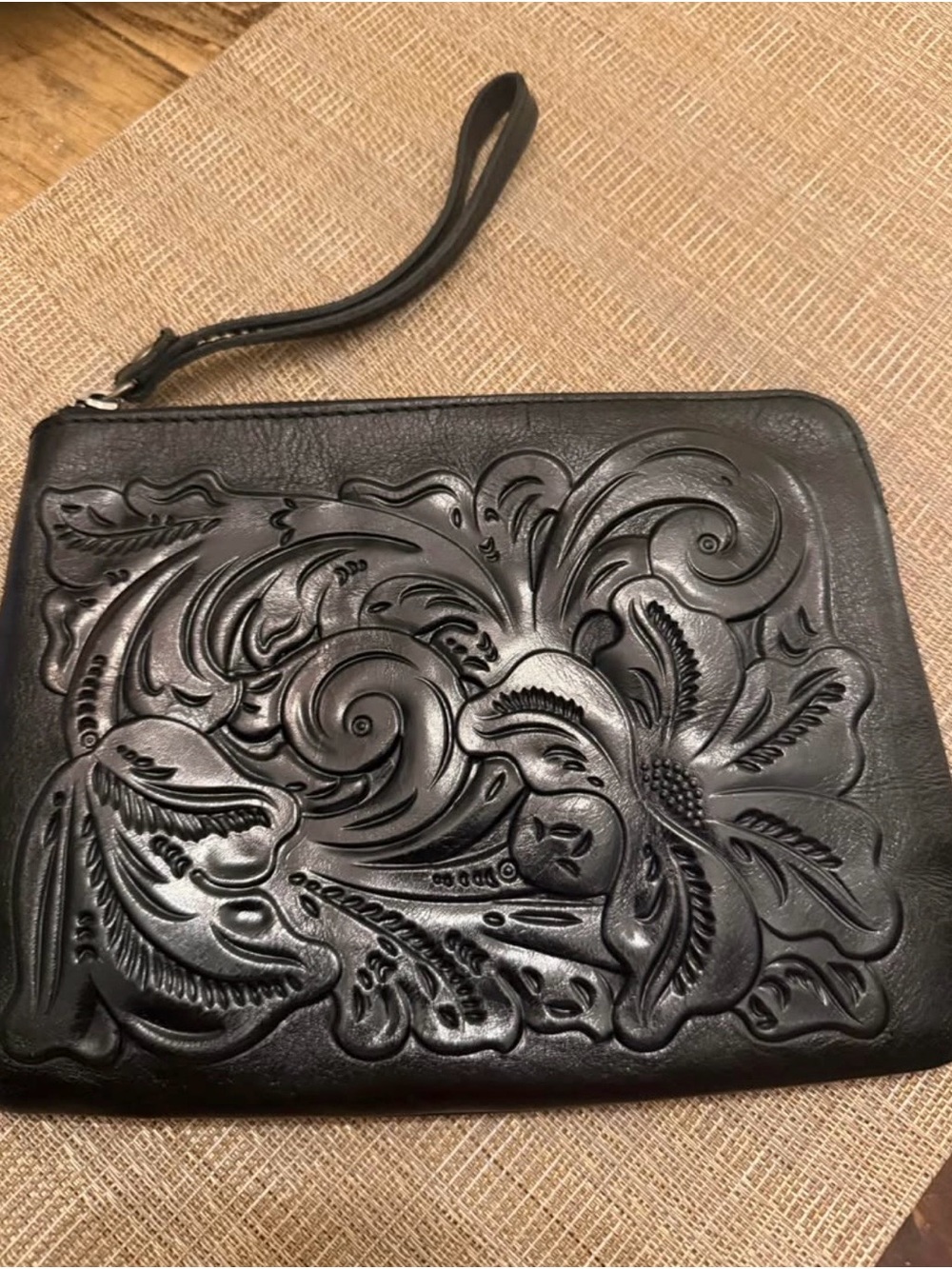 Patricia Nash-Embossed Floral Leather Wristlet Clutch - Black